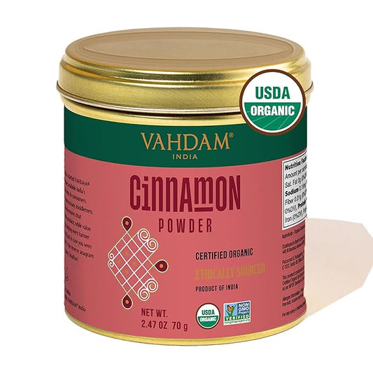 VAHDAM, Organic Cinnamon Powder (2.47oz/70g) 100% Raw, Non GMO, Gluten Free | Cinnamon Spice for Cooking, Smoothies, Lattes & Tea | Direct from Source
