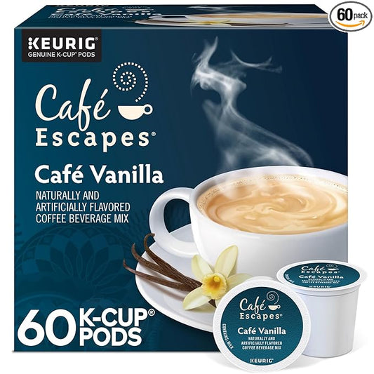 Café Escapes Café Vanilla Coffee Beverage, Single-Serve K-Cup Pods, 60 Count