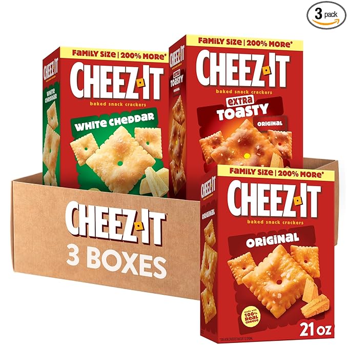 Cheez-It Cheese Crackers, Baked Snack Crackers, Lunch Snacks, Family Size, Variety Pack (3 Boxes)