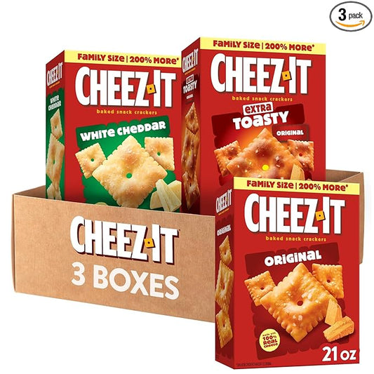 Cheez-It Cheese Crackers, Baked Snack Crackers, Lunch Snacks, Family Size, Variety Pack (3 Boxes)