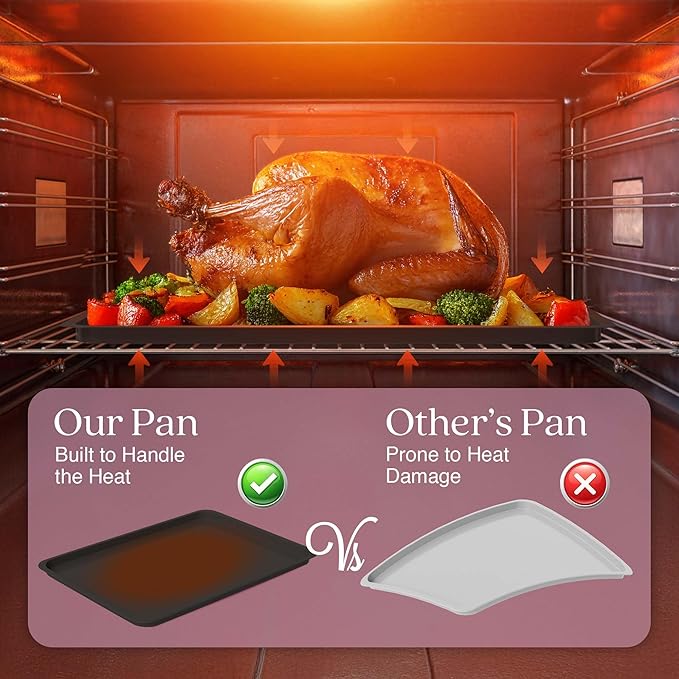 3 Cookie Sheets for Baking + Cooling Rack, Non Stick Baking Sheet Set with Cookie Cooling Rack - Half/Quarter/Jelly Roll Pan with Wire Rack, Sheet Pan Set of 3, Non Toxic Baking Sheets for Oven.
