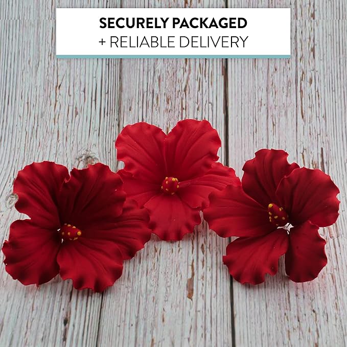 Global Sugar Art Hibiscus Sugar Cake Flowers, Red, Hawaiian Cake Flower Large 3 Count by Chef Alan Tetreault
