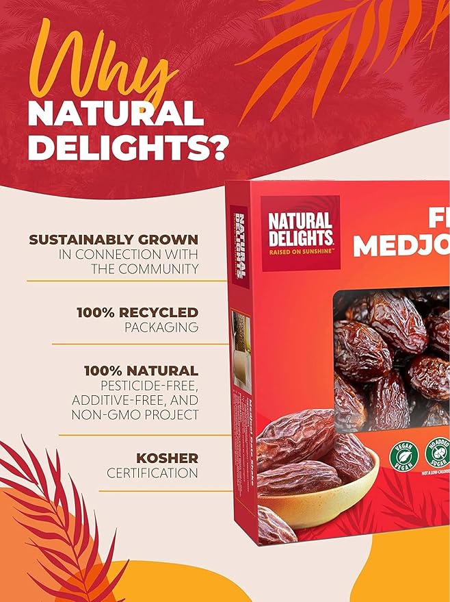 Natural Delights Medjool Dates Whole - Non-GMO Verified Fruit, Good Source of Fiber & Potassium, Naturally Sweet, Snack for On-the-Go, Large & Plump Dates - Bulk 5 lb Box (Pack of 2)