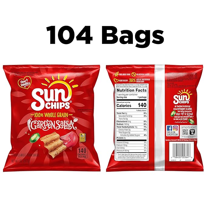 SunChips Garden Salsa Flavored Multigrain Snacks, 1 Ounce (Pack of 104)