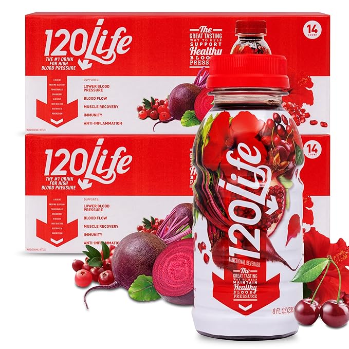 120/Life Blood Pressure Support, Beet Root Juice, Pomegranate Extract, Cranberry Juice, Tart Cherry, Hibiscus, and Magnesium (8 Fl Oz, Pack of 28) - Gluten-Free & Vegan