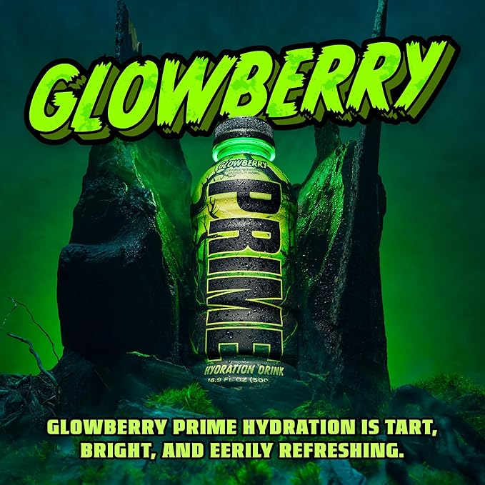 PRIME Hydration GLOWBERRY, Sports Drinks, Electrolyte Enhanced for Ultimate Hydration, 250mg BCAAs, B Vitamins, Antioxidants, Low Sugar, 16.9 Fl Oz, 12 Pack