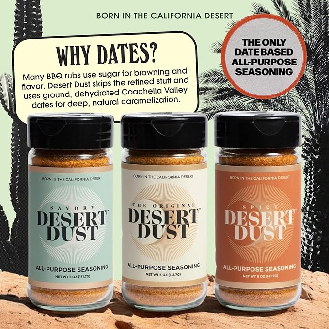 Desert Dust Savory Seasoning ??Organic Date Sugar Blend with Cumin, Paprika & Chili | Perfect Savory Spice for Chicken, Fish, Veggies & More | Low-Glycemic, Gluten-Free, No Brown Sugar (5oz)