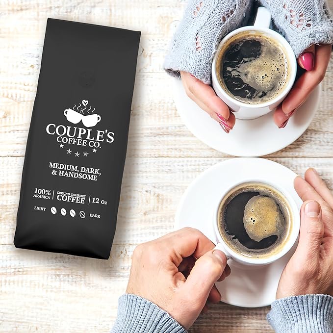 Couple?™s Coffee Ground Coffee | Gives Back to Military Families | Medium Dark and Handsome | A Smooth Medium Roast Blend | Made with 100% Arabica Beans | 12oz bag brews about 34 cups