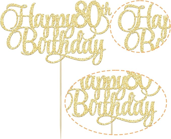 1 Pack Happy 80th Birthday Cake Topper Gold Glitter Number 80 Eighty Years Old Birthday Cake Pick Decoration For 80th Birthday Celebrating Anniversary Party Supplies