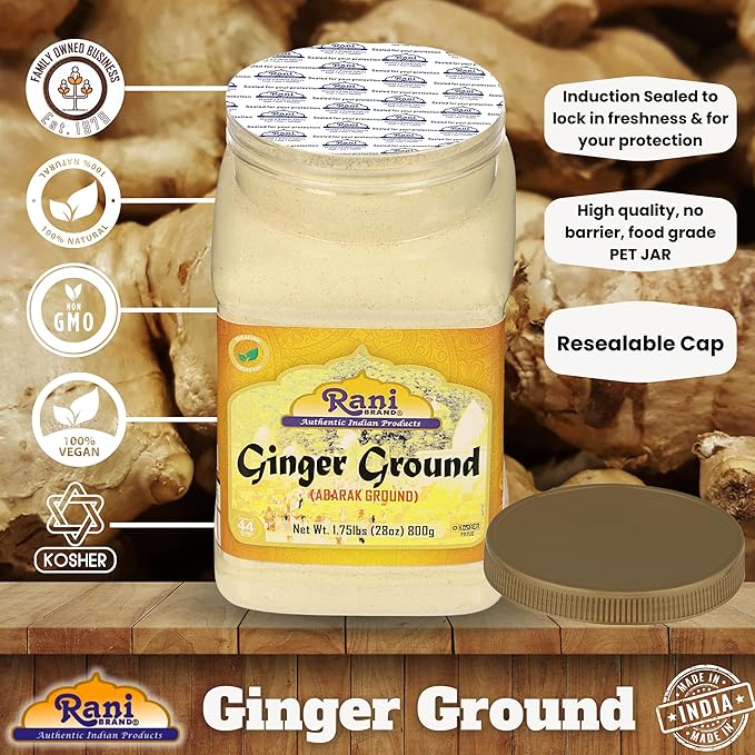 Rani Ginger (Adarak) Powder Ground, Spice 28oz (1.75lbs) 800g PET Jar ~ All Natural | Vegan | Gluten Friendly | NON-GMO | Kosher | Indian Origin