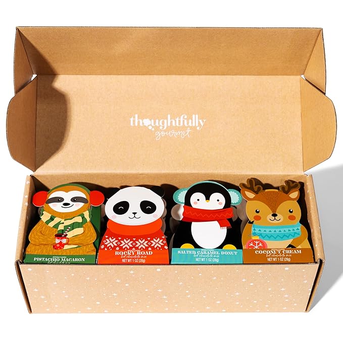 Thoughtfully Gourmet, Hot Chocolate Gift Set in Holiday Character Packaging, Flavors Include Rocky Road, Cookies Butter, Pumpkin Pie & More, Set of 12