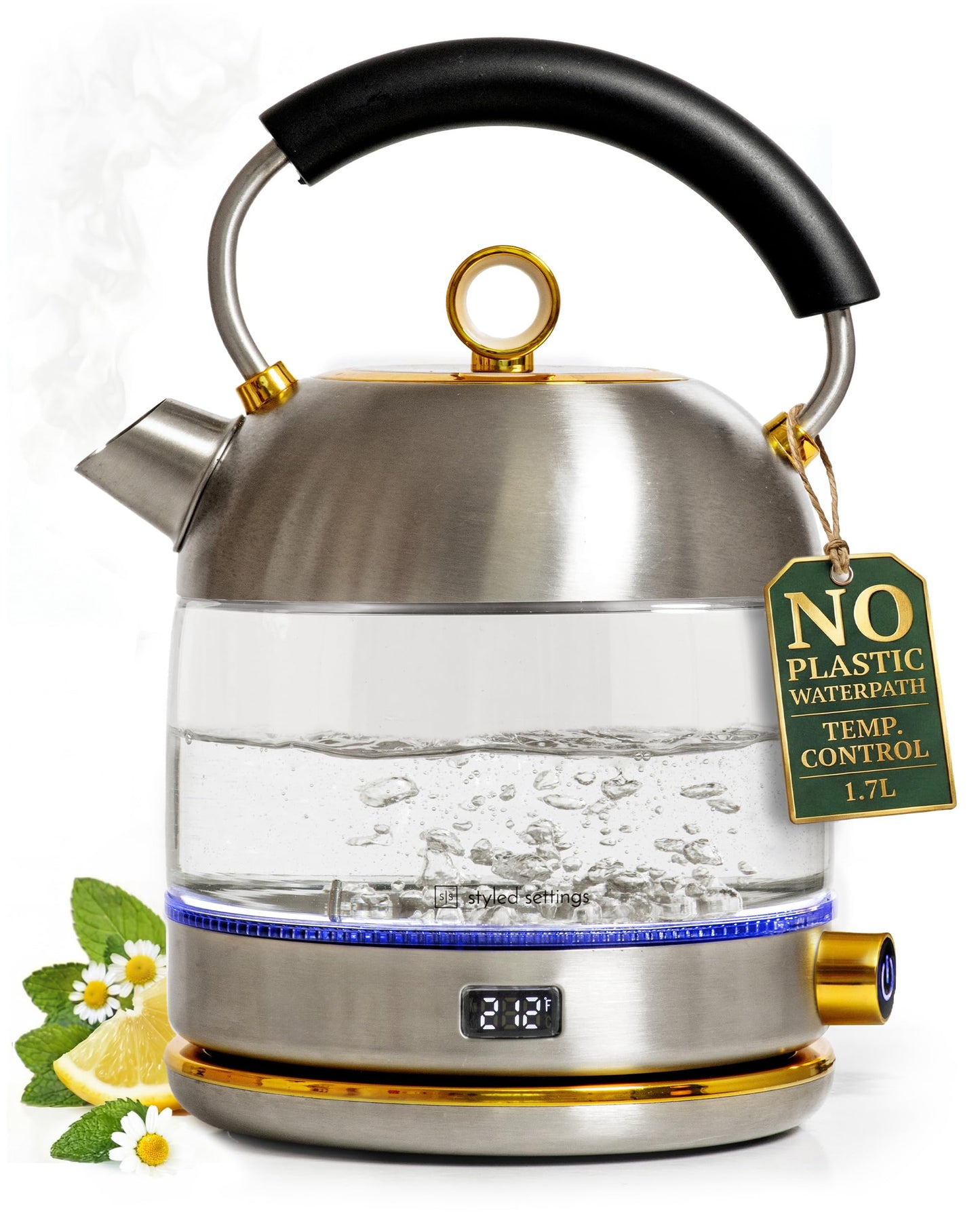 Styled Settings Stainless Steel Electric Kettle with Temperature Control