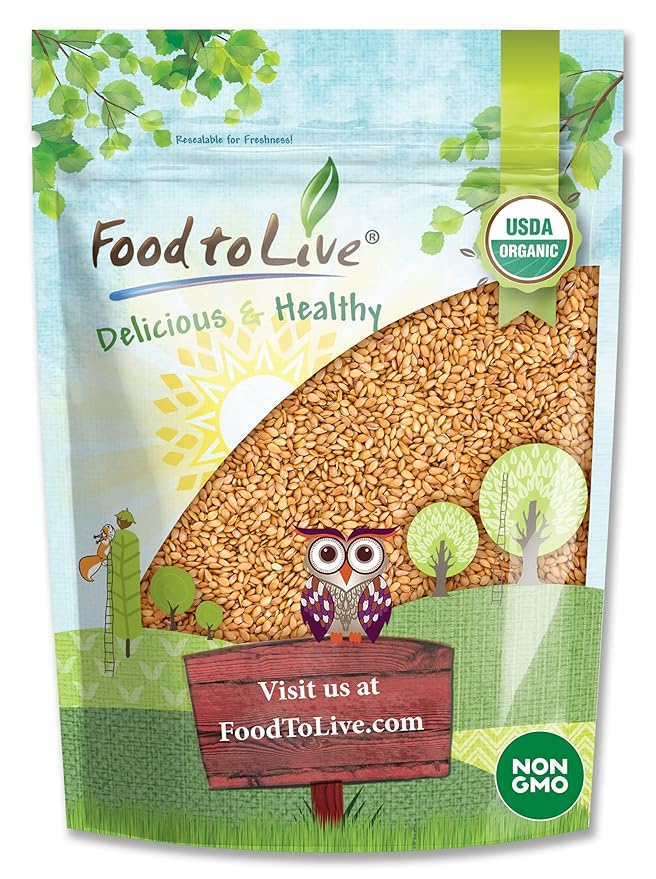 Food to Live Organic Golden Flax Seeds, 5 Pounds ??Whole Raw, Non-GMO, Kosher, Vegan, Bulk. Rich in Omega-3 Fatty Acids, Protein, Dietary Fiber. Great for Smoothies, Salads, Granola, & Baked Goods.