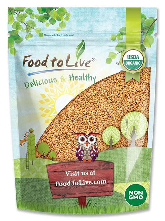 Food to Live Organic Golden Flax Seeds, 5 Pounds ??Whole Raw, Non-GMO, Kosher, Vegan, Bulk. Rich in Omega-3 Fatty Acids, Protein, Dietary Fiber. Great for Smoothies, Salads, Granola, & Baked Goods.