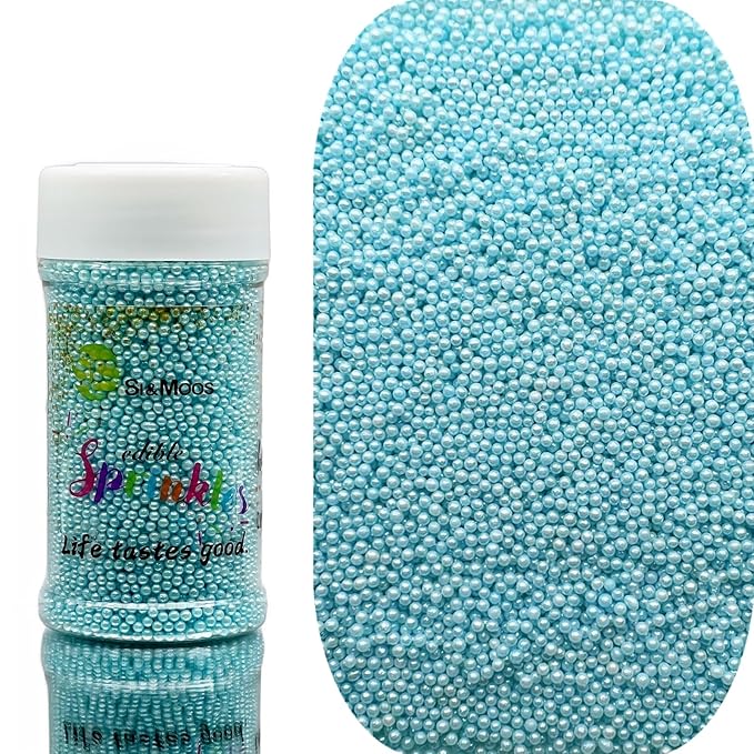 SE Si&Moos Nonpareil Sprinkles, 2mm Light Blue Mini Edible Pearls Baby Blue Sprinkles for Cake Decorating Halloween Cookie Decorations Wedding Shower Party Christmas Holiday Supplies 3.5 OZ