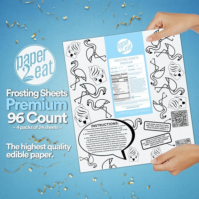 paper2eat Frosting Sheets Premium 8.5” x 11” - 96 count - White Edible Icing Sheets