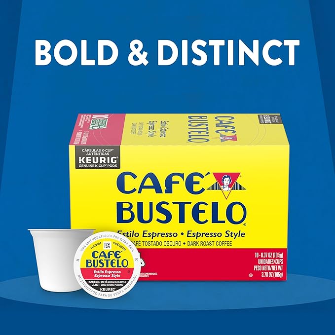 Café Bustelo Espresso Style Dark Roast Coffee, Keurig K-Cup pods, 10 Count Box (Pack of 6)