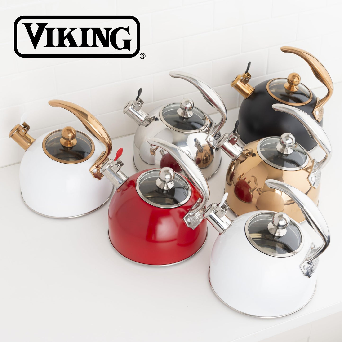 Viking 3-Ply Stainless Steel Tea Kettle, 2.6 Quart Stovetop Hot Water Pot with Tempered Glass Lid