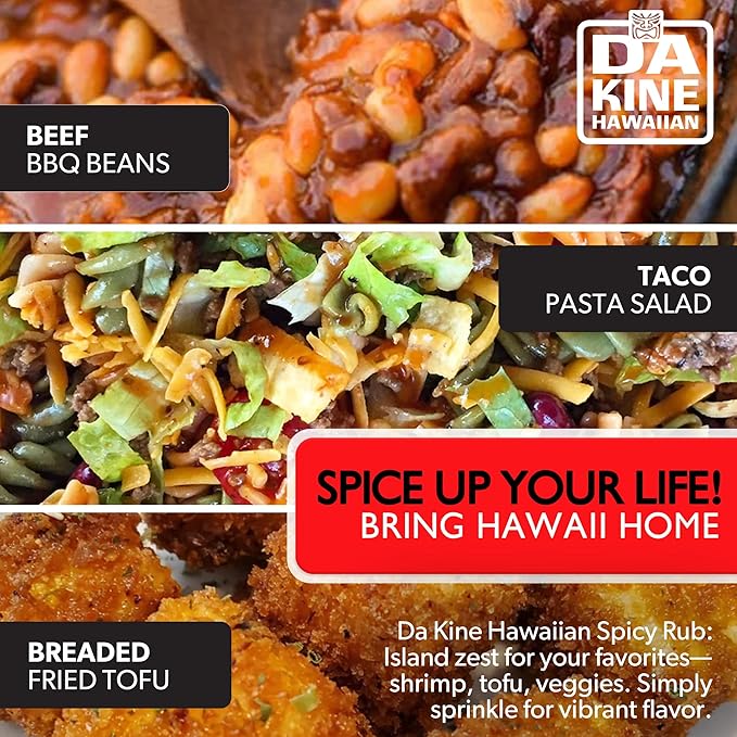 Da Kine Hawaiian Premium BBQ Dry Rub Seasoning - Authentic BBQ Seasoning Blend, Perfect Gourmet Rub Spices for Smoking, Grilling & Cooking - Gluten-Free, Low Sodium, No MSG - Spicy Flavor (4 oz - 3 Pack)