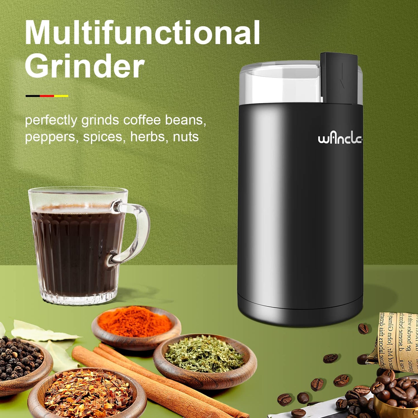 Wancle Electric Coffee Grinder, Spice Grinder, One Touch Coffee Mill for Beans, Spices and More