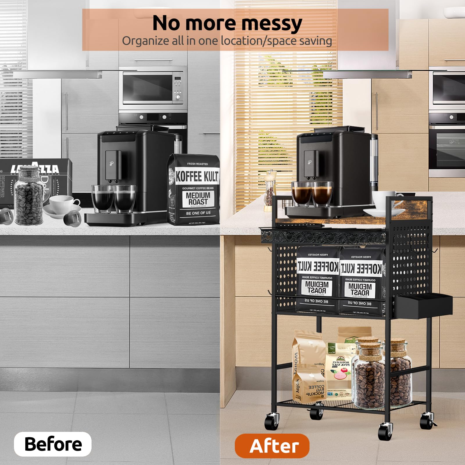 Compact Coffee Bar Cabinet, Rustic Brown & Black