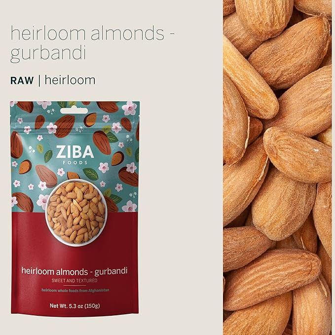 Ziba Foods Heirloom Gurbandi Raw Almonds | Non-GMO, Vegan, Whole 30 Friendly, Keto & Paleo | Heirloom Superfood Naturally High In Vegan Protein & Omega 3s, 5.3 lbs