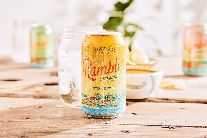 AUTX RAMBLER Sparkling Water, Texas Limestone Mineral Blend, Satsuma Flavor, 12-Ounce Cans, Three 8-Packs (24 Cans)