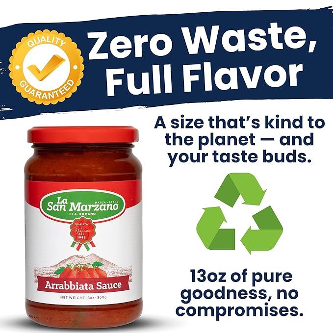 La San Marzano Arrabiata Sauce, 13 oz, Pasta Sauce Made in Italy, All Purpose Tomato Premium Quality, All Natural, Mediterranean Diet, Non GMO, Vegan, Gluten Free