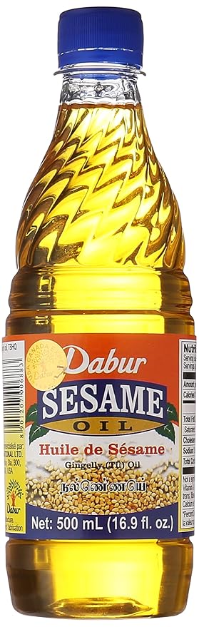 Dabur Sesame Oil for Vegan Cooking, Natural Extract of Sesame Seed, Edible Vegetable Oil for Flavoring Enhancement, Oriental Cooking, Grilling, Baking, Sautéing, Roasting and Healthy Frying, (500 ml)