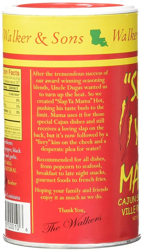 Slap Ya Mama Cajun Seasoning from Louisiana, Hot Blend, No MSG and Kosher, 8 Ounce Can, Pack of 3