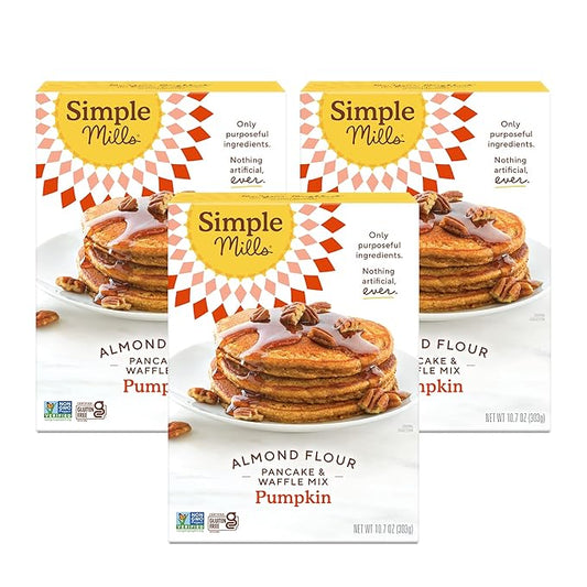 Simple Mills Almond Flour Pancake & Waffle Mix, Pumpkin - Gluten Free, Plant Based, Paleo Friendly, Breakfast 10.7 Ounce (Pack of 3)