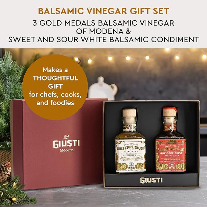 Giuseppe Giusti Balsamic Vinegar of Modena Gift Set ??Gran Deposito Aceto Balsamico di Modena and White Balsamic Vinegar-Based Condiment in an Elegant Box, Italian Gifts ??2 x 8.45 fl oz (2 x 250 ml)