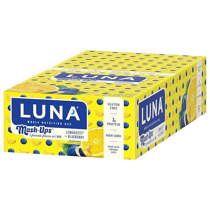 LUNA Bar - Mash-Ups LemonZest + Blueberry Flavor - Snack Bars - Non-GMO - Gluten-Free Protein Bars - Made with Organic Oats (15 Pack)