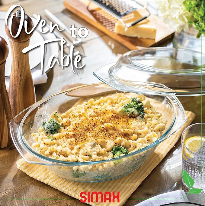 Simax Clear Oval Shaped Glass Casserole with Tight Fitting Lid ??Heat, Cold and Shock Proof ??Made in Europe ??Oven, Freezer and Dishwasher Safe ??3 Quart (Plus 1.4 Quart Lid) Glass Baking Dish