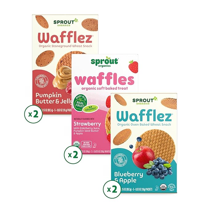Sprout Organics, Toddler Snack Variety Pack, Single Serve Waffles (30 Count)