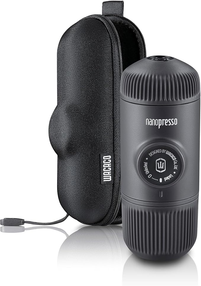 WACACO Nanopresso Portable Espresso Maker Bundled with Protective Case, Mini Travel Coffee Machine, Perfect for Camping, Travel and Officeç«?Blackç«?,<div>