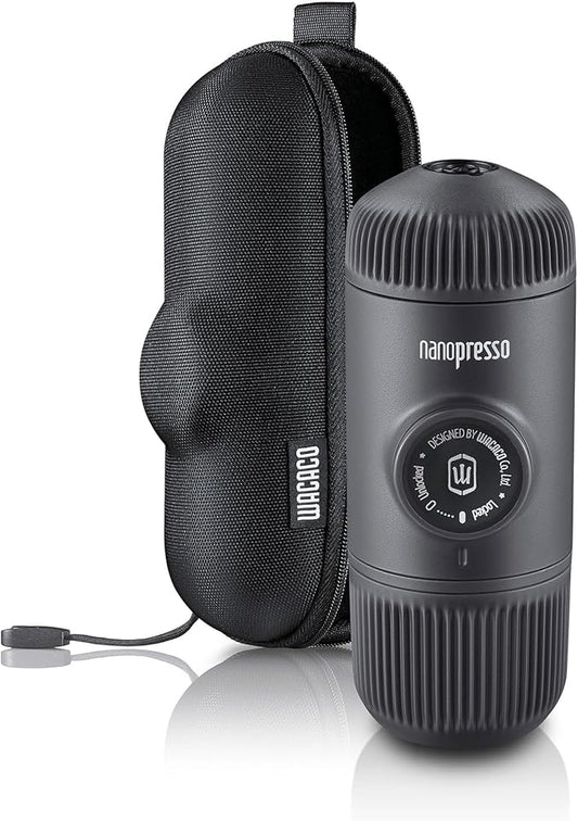 WACACO Nanopresso Portable Espresso Maker Bundled with Protective Case, Mini Travel Coffee Machine, Perfect for Camping, Travel and Officeç«?Blackç«?,<div>
