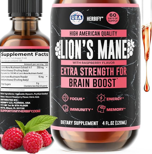 HERBIFY Lions Mane Supplement - Daily Mushroom Supplement for Memory, Focus & Clarity - Brain