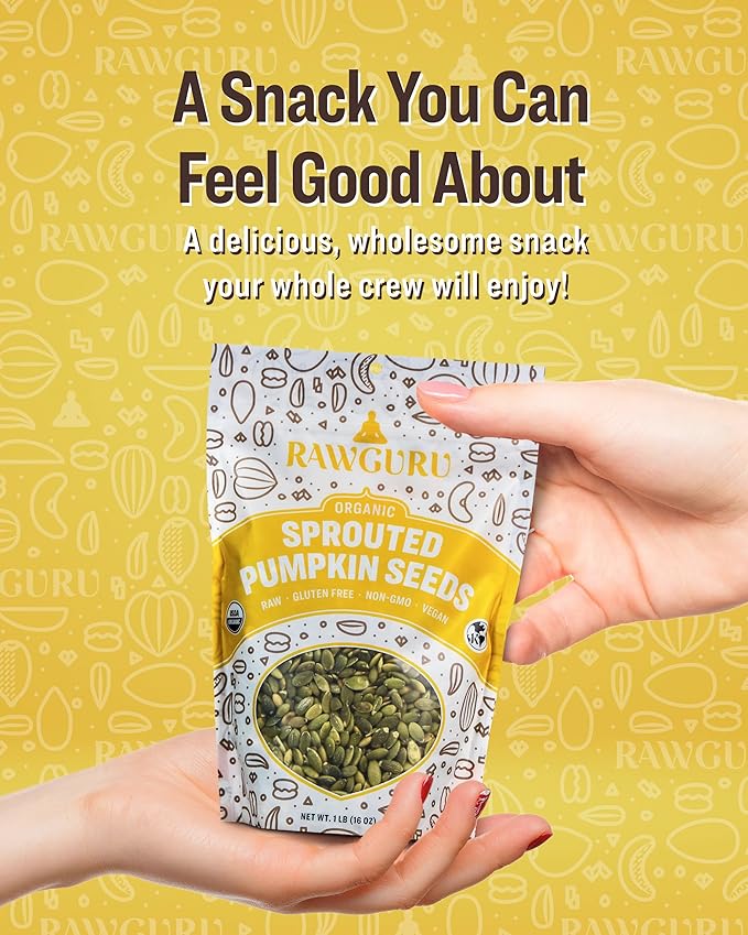 RawGuru Organic Sprouted Pumpkin Seeds - Pumpkin Seeds to Eat - 16 oz, Pack of 3