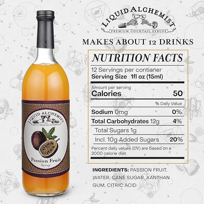 Liquid Alchemist Passion Fruit Syrup for Cocktails - Real Ingredients Make our Mix for Cocktails the Perfect Margarita Mix - Our Non-GMO Passion Fruit Syrup for Drinks is Vegan (12.7 oz)