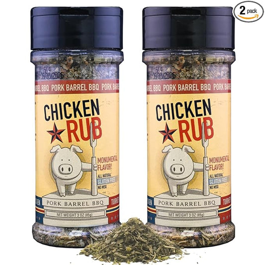 Pork Barrel BBQ Chicken Spice Rub | All-Purpose Seasoning and Spice Rub |Grilling Essentials, Perfect for Grilling, Smoking, or Cooking Wings, Chicken, Beef, Pork, Seafood, and More | Gluten-Free, No MSG, Zero Calorie, 3 oz - Pack of 2