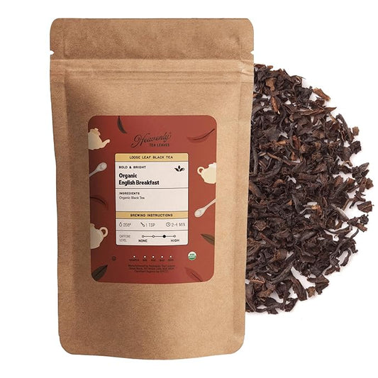 Heavenly Tea Leaves Organic English Breakfast, Loose Leaf Black Tea, 4 oz (Approx. 50 Cups) ??Bold, Full-Bodied, Brisk & Smooth ??Great Hot or Iced, High Caffeine, Premium Quality, USDA Organic