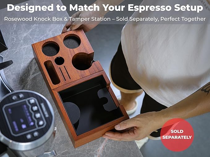 54mm Espresso Tamping Station Rosewood ??Premium Organizer for Breville Espresso Machine Accessories Holder for Tamper, Funnel, WDT, Puck Screens, RDT | Barista Station Box