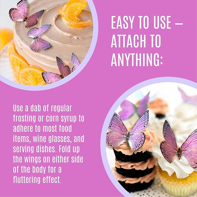 Sugar Robot Edible Butterflies for Cake Decorating- Large Size Butterfly Decorations - Cake Toppers and Cupcake Toppers - Made in the USA - Premium Crafted (Light Purple)