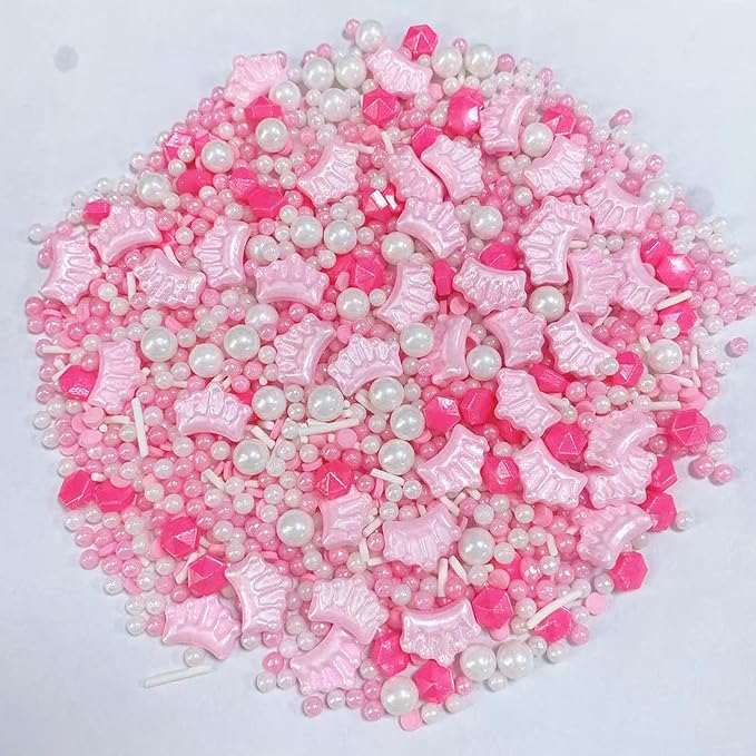 Sentovac Pink Crown Sprinkle Edible Princess Cake Decorations Sprinkle for Cake Cupcake Topper Cookie Baking Decorations Wedding Party Valentine Birthday Supplies