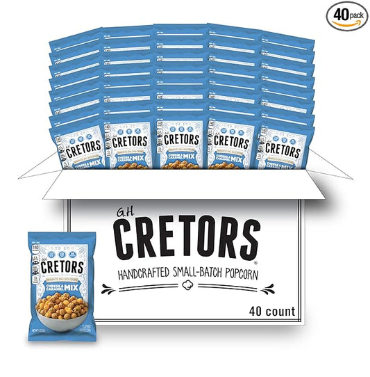 G.H. Cretors Cheese & Caramel Popcorn Mix (1 oz Bags ??40 Pack) Handcrafted Small Batch Popcorn, Gluten Free, Kosher, No Artificial Preservatives, Convenient Individual Bags