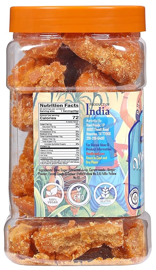 Rani Masala Gur (Jaggery) Indian Unrefined Raw Cane Sugar 35oz (2.2lbs) 1kg PET Jar ~ Gluten Friendly | Vegan | NON-GMO | Kosher | No Salt or fillers | Indian Product