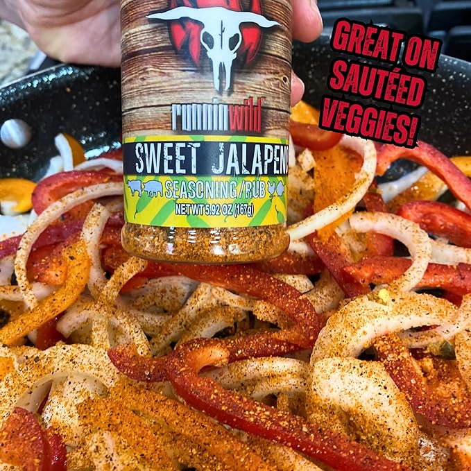 Sweet Jalapeno Seasoning | Premium Sweet and Spicy Rub | Sweet Heat Rub for Beef, Pork, Chicken, and Fish | Incredible Fajita Seasoning and Rib Rub | Runnin Wild Foods, 5.9 oz