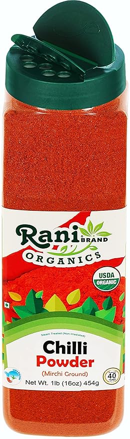 Rani Organic Chilli Powder (Mirchi Ground) 16oz (1lb) 454g PET Jar ~ All Natural | Vegan | Gluten Friendly | NON-GMO | Indian Origin | USDA Certified Organic