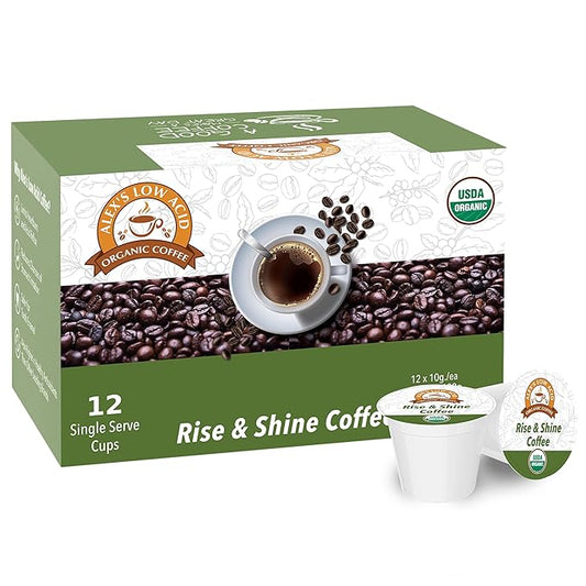 Alex's Low Acid Organic Coffee Single-Serve Pods (12-Pack) - Rise & Shine